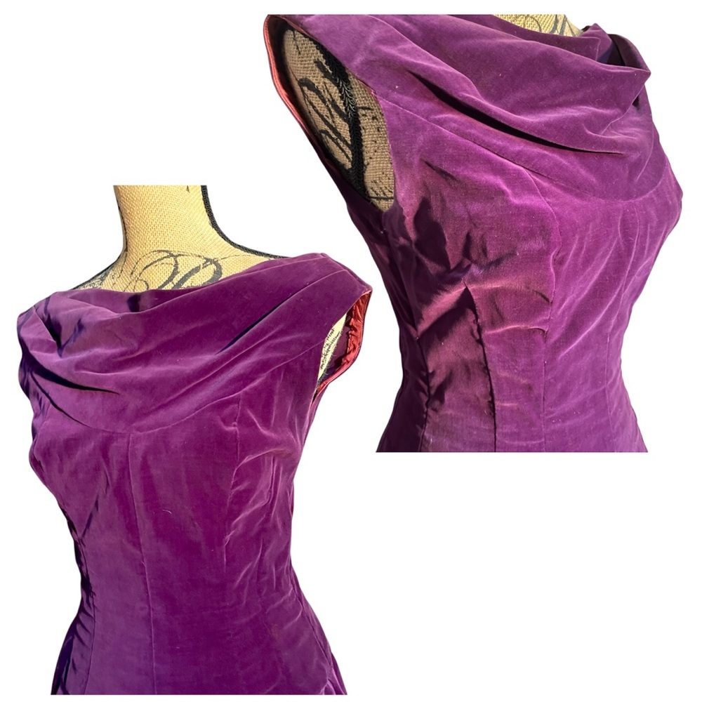 Vintage 50’s plum velvet evening dress - Picture 2 of 4